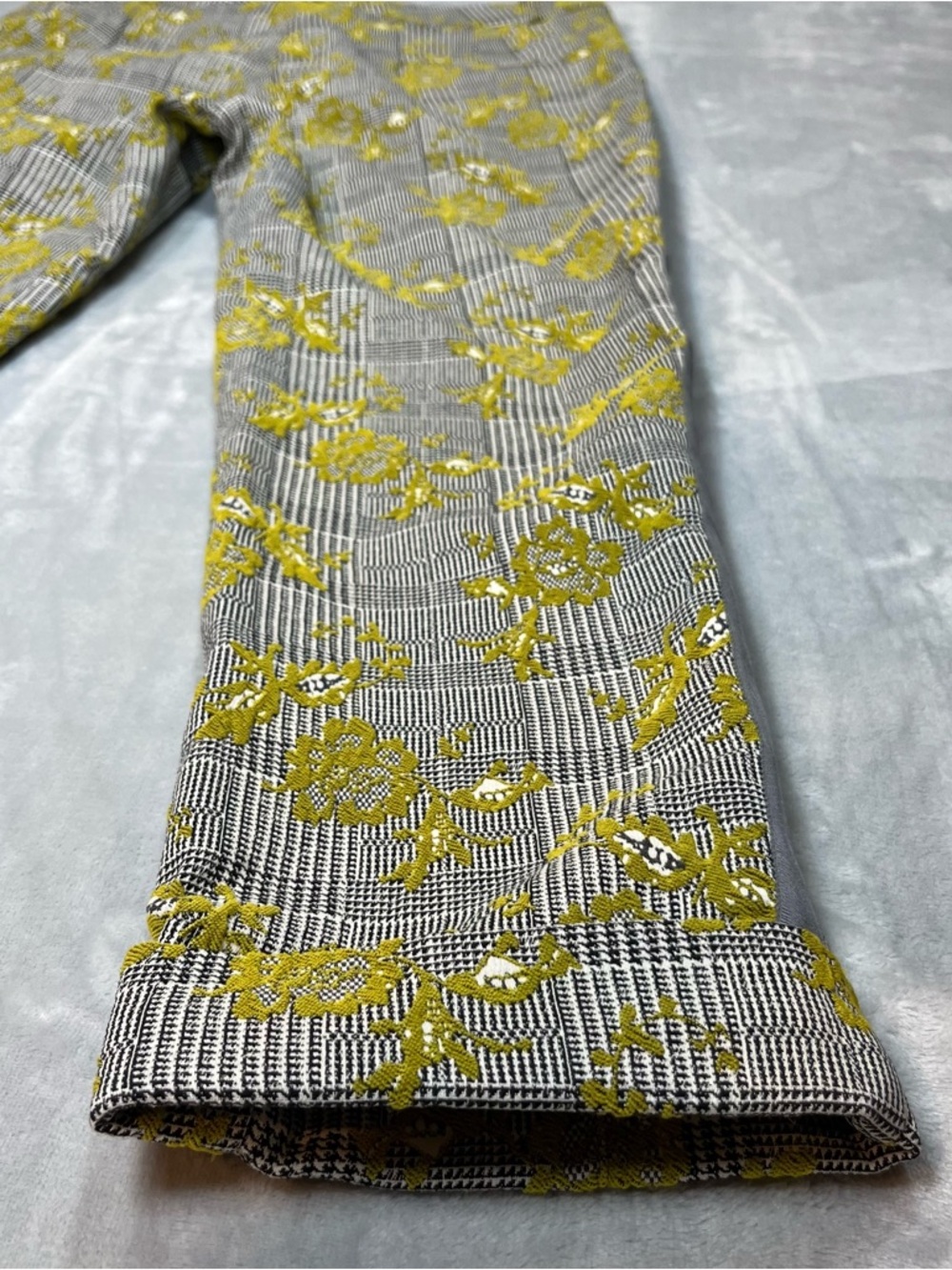 Silvia Tcherassi Yellow & Gray Plaid Floral Trousers - Picture 5 of 13